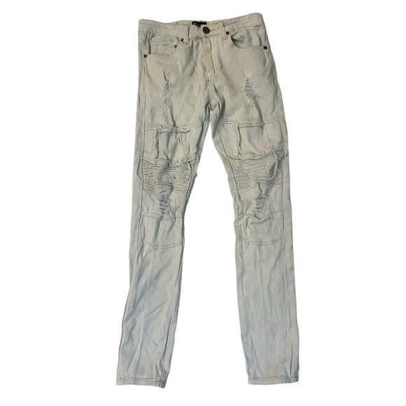 WAIMEA 90s Jeans Mens Size 28 Skinny Fit Distressed Rips Whiskers Pleats Grunge
